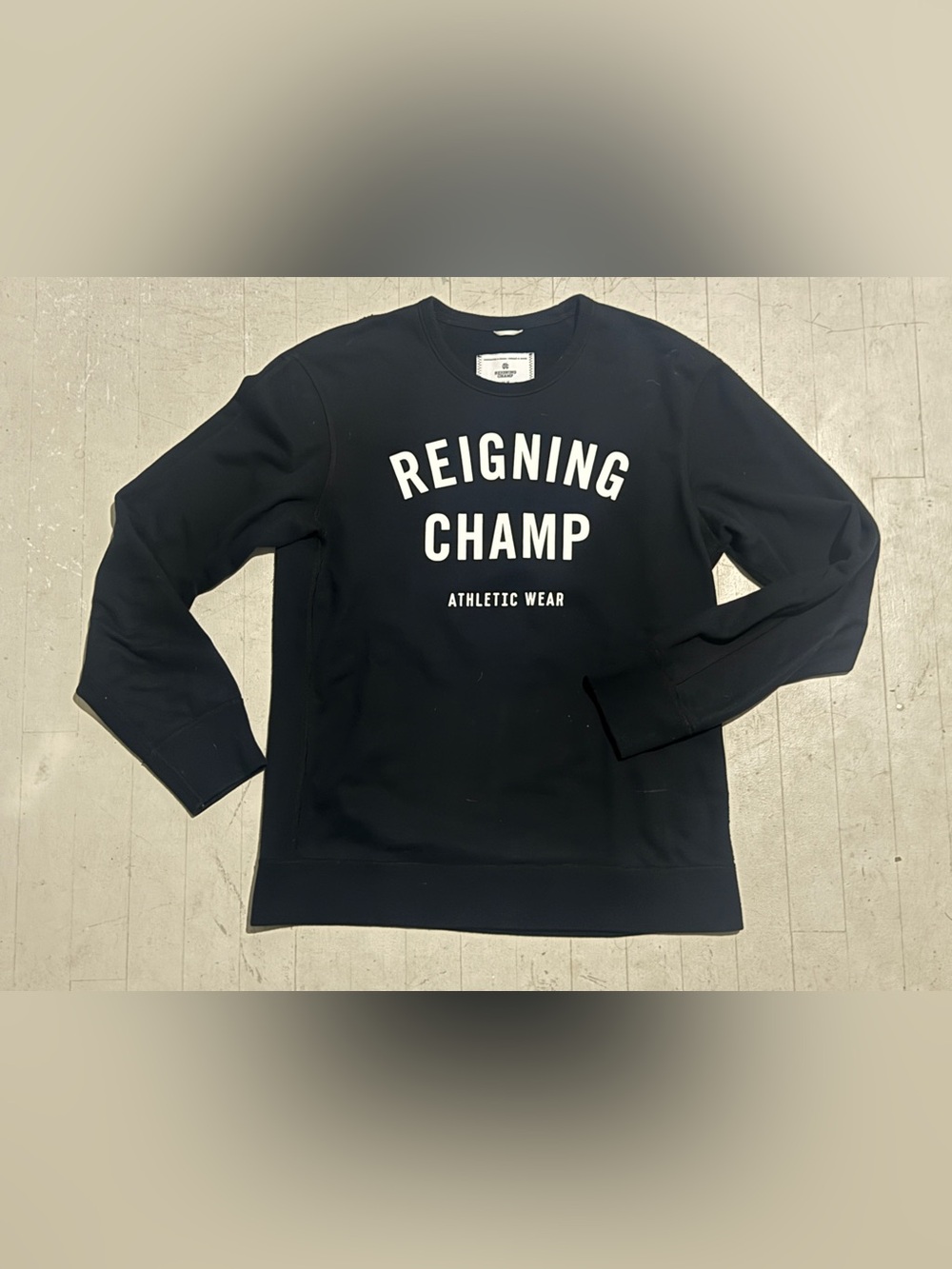 Reigning Champ Black Crewneck Sweatshirt with White Logo